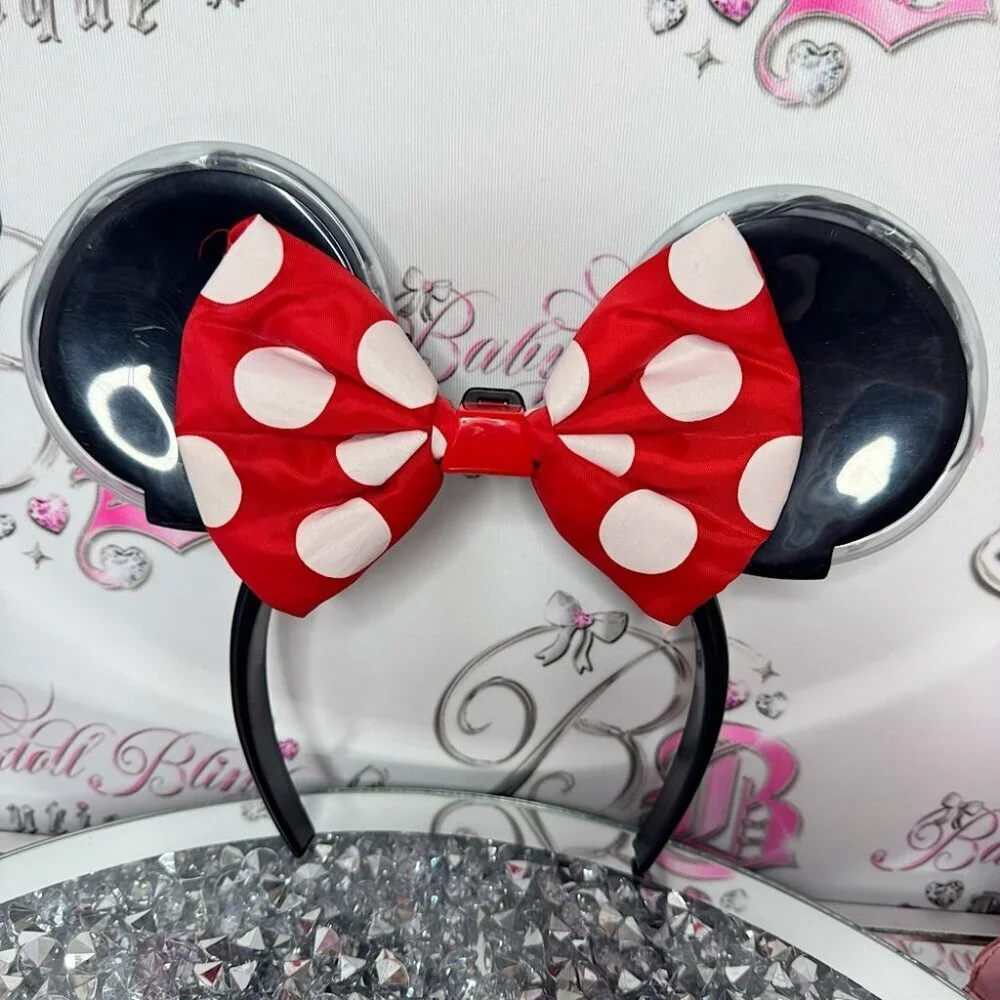 Disney ears light up black white red ribbon 🎀 bow tie hair headband lights